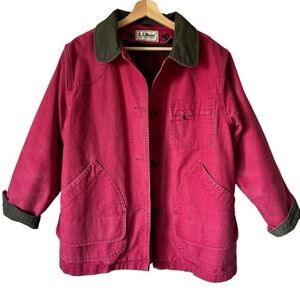 Vtg L.L Bean Cranberry Barn Chore Canvas Utility Coat Plaid Wool Blend Lining